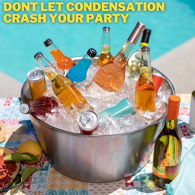 Stainless Steel Insulated Beverage Tub - Real Deal Steel, Large 6 Gallon Round Double Walled Party Tub, Drink Bucket for Parties, Ice Cooler for Wine Beer - Pack of 3