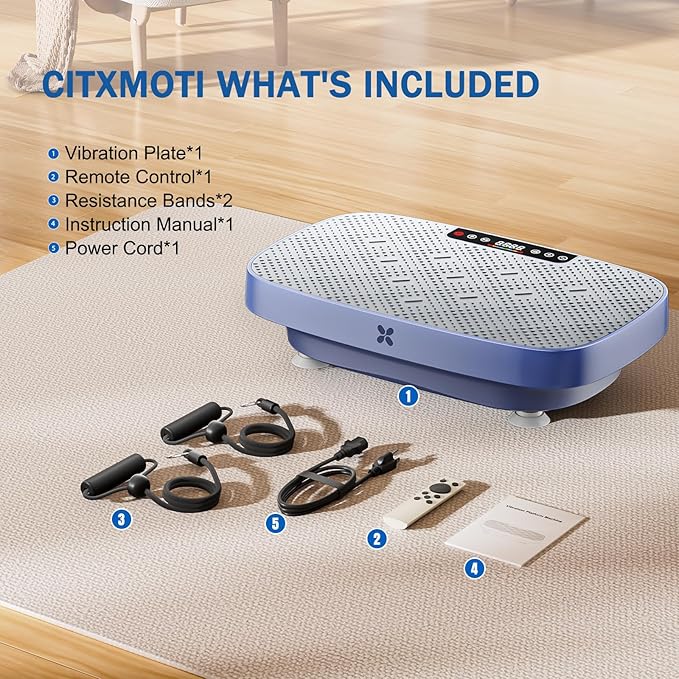 Vibration Plate Exercise Machine, Ultra-Quiet Vibration Plate for Lymphatic Drainage & Body Toning, Whole Body Vibration Platform with Bluetooth, Resistance Bands, Home Gyms Equipment