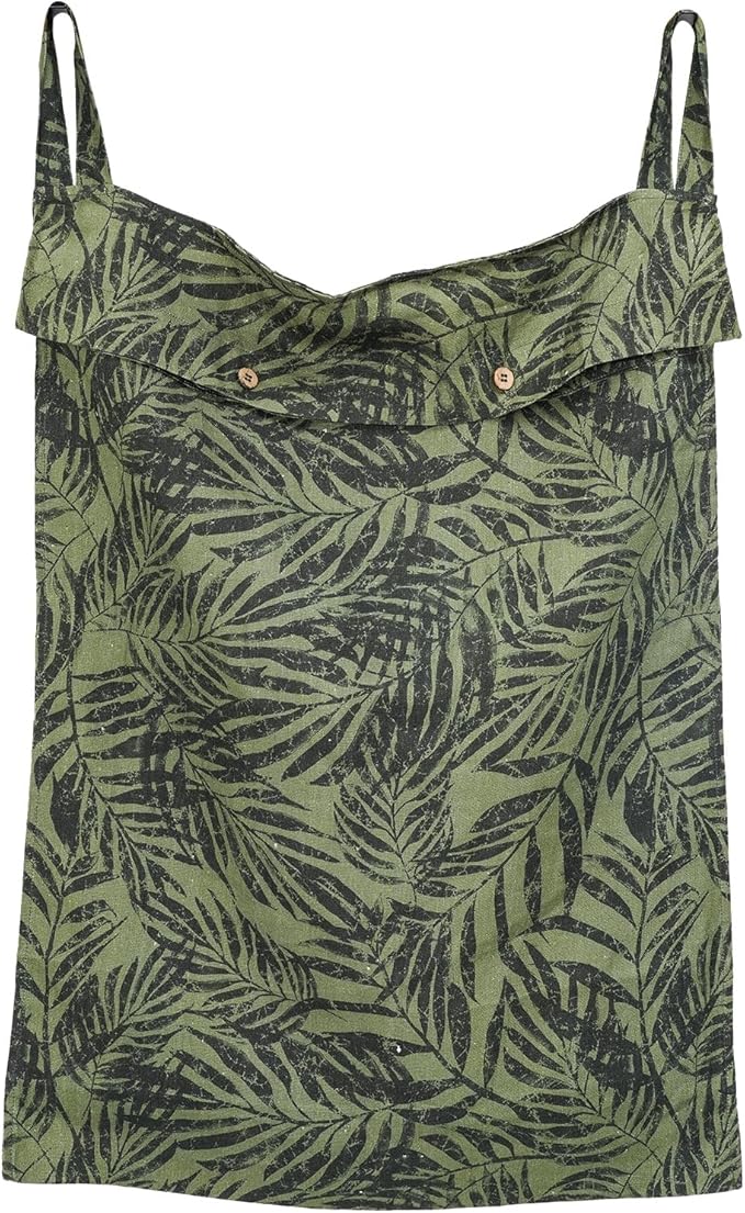 Linen Hanging Laundry Bag, 100% Linen Leaf Print Over The Door Laundry Hamper with Buttons and Zipper, Space Saving Door Hampers for Laundry Dirty Clothes Home Travel, Green, 19.7x27.5inches