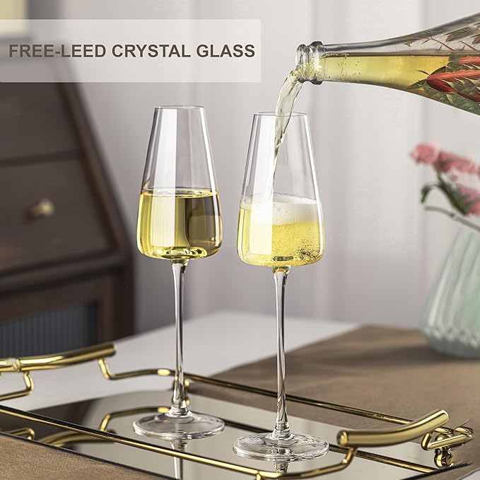 Champagne Flutes Glass Set of 4,Crystal Champagne Glasses 9OZ/ 270ML, Hand Blown Mimosa Glasses, Unique Champagne Gift for Wedding, Engagement Gift