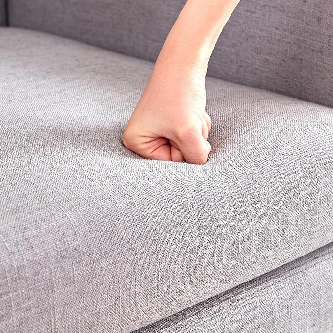 HUIMO Accent Chairs Set of 4, Upholstered Button Tufted Armchair, Linen Fabric Sofa Chairs for Bedroom, Living Room, Mid Century Modern Comfy Reading Chair (4, Light Grey)