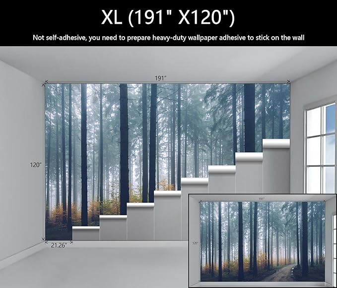 WFBHUA-Dark Forest Tree Wallpaper Mural Nursery Woodland Natural Landscapes Wall Murals for Bedroom Living Room(Not Peel and Stick)