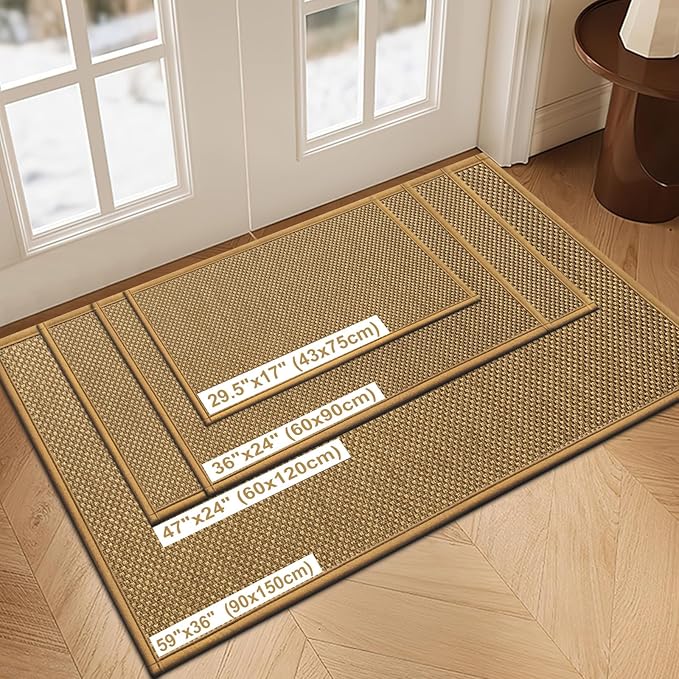 LEKEEPGO Door Mat 36"x59", Non Slip Door Mat Indoor Entrance, Rubber Backing Front Indoor Door mat Washable Absorbent Low-Profile Entryway Entry Resist Dirt Inside Door Mats, Light Brown