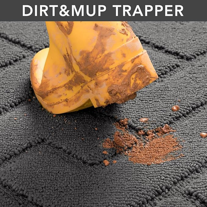 hicorfe Indoor Door Mat,Non Slip Door Mats,32"x48" Front Back Door Mat Rubber Backing,Absorbent Resist Dirt Entrance Inside Floor Mats for Entryway Washable Low-Profile(Grey)