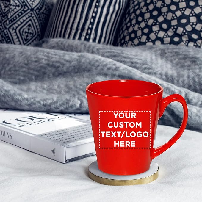 DISCOUNT PROMOS Custom Glossy Ceramic Latte Coffee Mug 12 oz. Set of 50, Personalized Bulk Pack - Perfect for Tea, Espresso, Cappuccino, Hot Cocoa - Red
