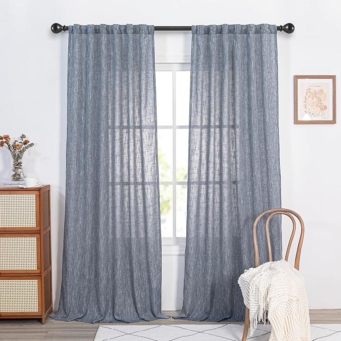 MYSKY HOME 108 Inches Long Ceiling Curtains, Light Filtering Boho Window Sheer Drapes for Living Room Patio Sliding Door Back Tab Elegant Look, 50" Wide x 108" Long, Dusty Blue, 2 Panels
