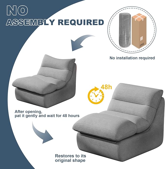 Misolant Bean Bag Chairs，Big Corduroy Fabric Sofa Bean Bag Chair for Adults and Teens with High-Resilience Sponge, Non-Slip Base Floor Lounge Sofa for Home, Living Room, Bedroom, Gaming Dark Gray