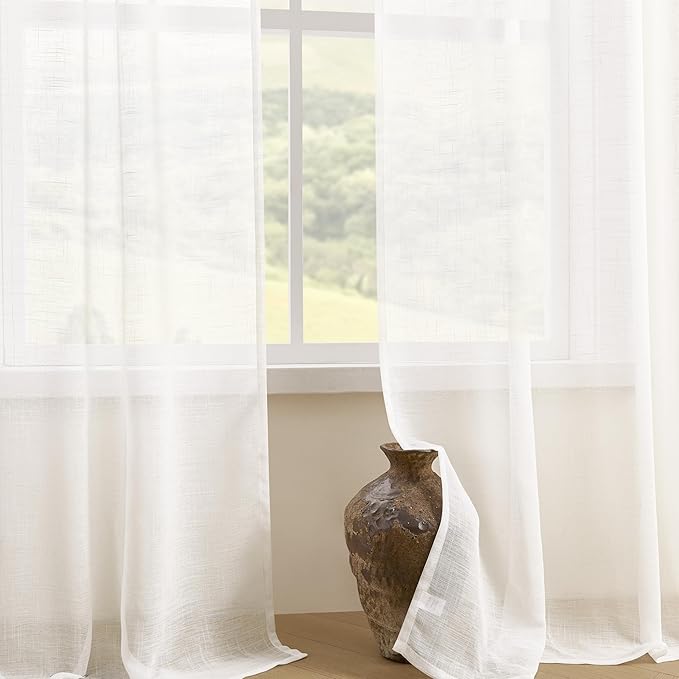 Joydeco Sheer Curtains 72 Inches Long, White Curtains for Living Room 2 Panels Set, Window Curtains Privacy Assured with Light Filtering(W52 x L72 Inch,Pure White)