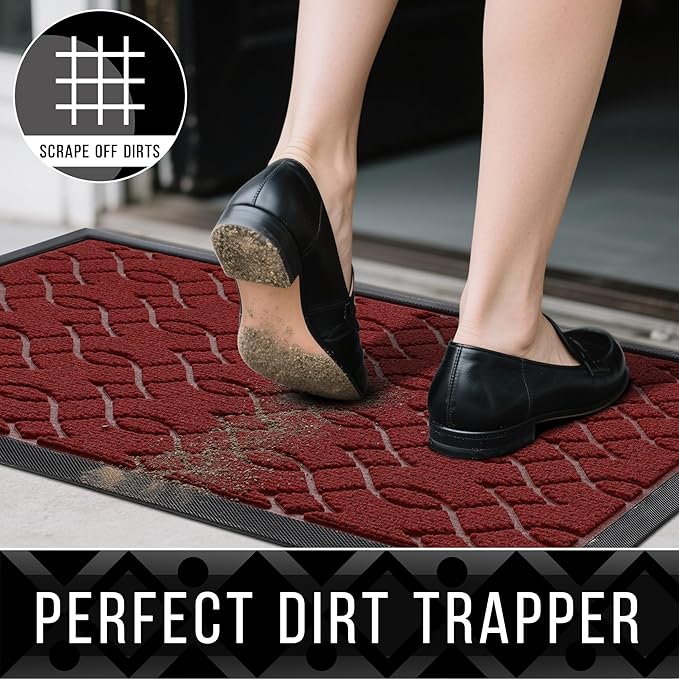 Yimobra Front Door Mat Outdoor Indoor 29.5x17, All-Season, All-Weather, Heavy Duty Welcome Door Mats Outside Entrance, Non Slip Porch Patio Entrance Mat, Red