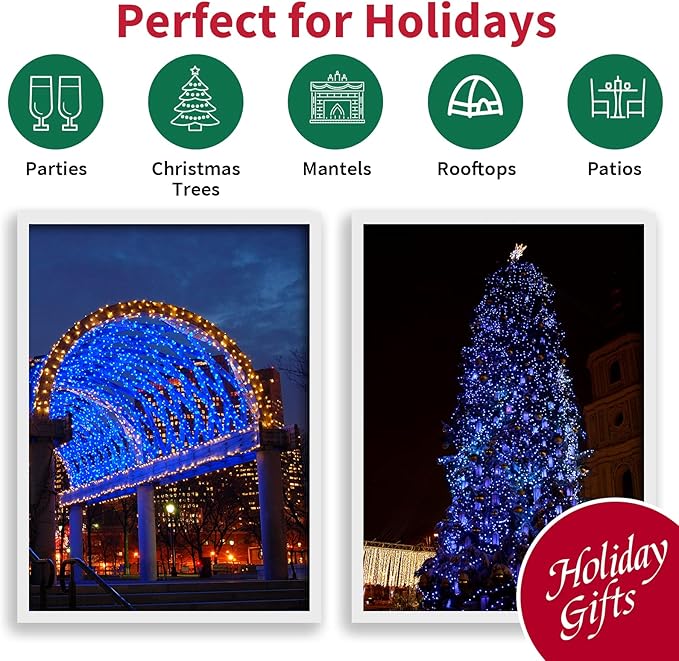 Blue Wide Angle LED Christmas Lights, 64.8 Ft 300 Count, Pack of 3 Strands 21.9 Ft 100 Lights UL Certified Commercial Grade Green Wire 5mm Holiday String Light