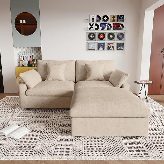 JACH Sectional Couches for Living Room, Cloud Sectional Couch with Deep Seat, Love Seat Modular Sofa with Chaise Ottoman, Covers Removeable & Washable, Sofas Furniture for Living Room, Khaki