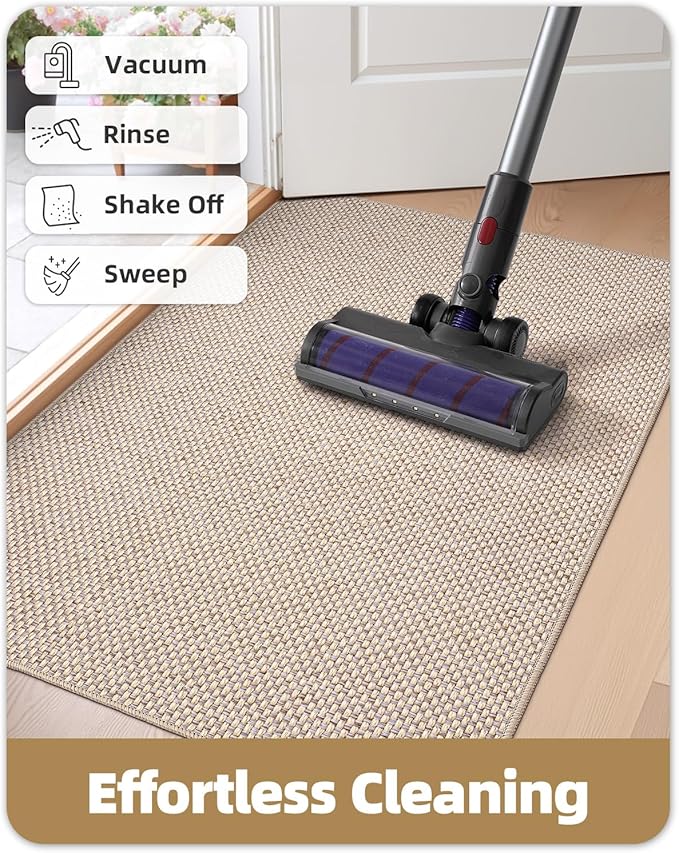 Color&Geometry Front Door Mat Indoor 26"x47", Ultra Non Slip Rubber Backed Dirt Trapper, Low Profile Thin washable, Easy Clean Entry Entryway Rug Door Mat Indoor Entrance, Khaki (Rolled-up NO Creases)