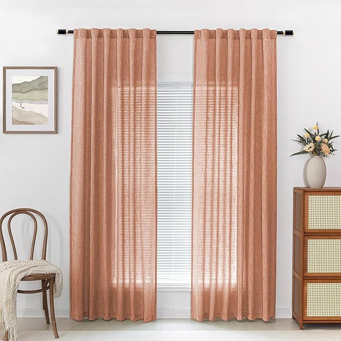 MYSKY HOME 90 Inch Burnt Orange Curtains for Living Room, Sliding Door Patio Drapes for Doorways Soft Semi Sheer Light Filtering Window Decor Back Tab & Rod Pocket, 50" Width x 90" Length, 2 Panels