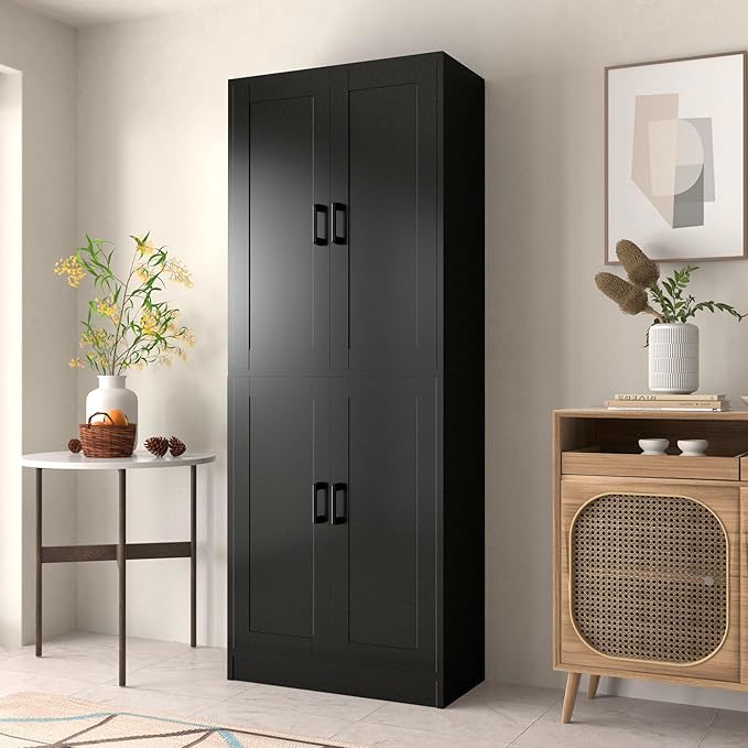 Black Kitchen Pantry, 71" Tall Cabinet with Doors, Hutch with Storage for Dining Room