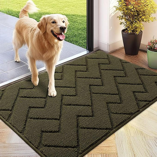 hicorfe Front Door Mat Outside Entrance,24"x35" Absorbent Muddy Dirt Resist Welcome Door Mats Outdoor Indoor,Stain and Fade Resistant,Non Slip Backing Entry Mat Doormat for Entryway (Oliver Green)