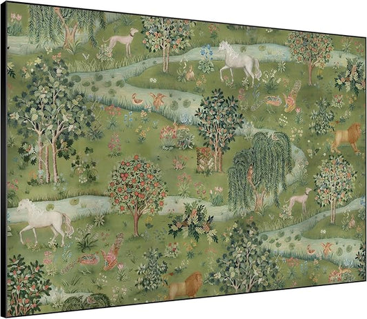 SIGNWIN 36"x46" Extra Large Framed Wall Art Medieval Fantasy Forest with Woodland Animals, Storybook-Inspired Scene for Home Living Room Bedroom Decor (Frame Assembly Required)