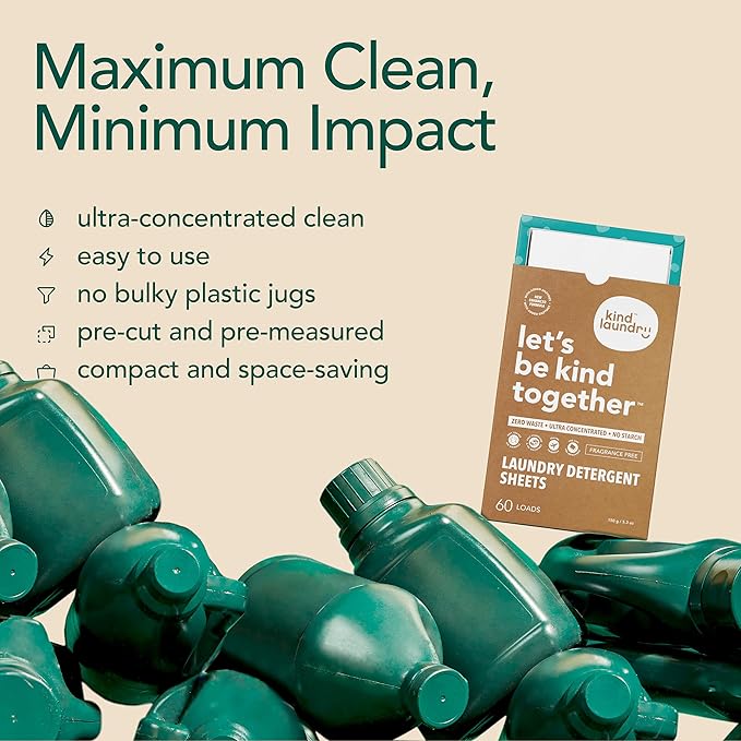 Kind Laundry Detergent Sheets Stain-Fighting Enzymes - Plant Powered Eco-Friendly Laundry Soap Sheets - Home or Travel Laundry Detergent - Ocean Breeze, 60 Loads (Mom's Choice Award Winner)