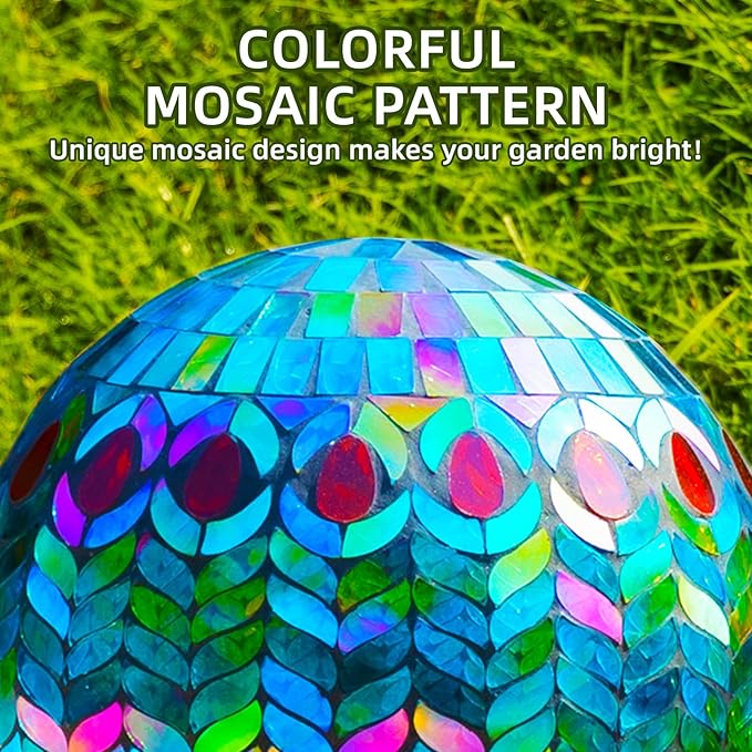 VOREEN Mosaic Glass Gazing Ball Outdoor Gazing Globe, Reflective Ball Yard Decoration for Homes, Patio, Lawn and Gardens, Gift for Mom Wife Friend, 10-Inch, Blue