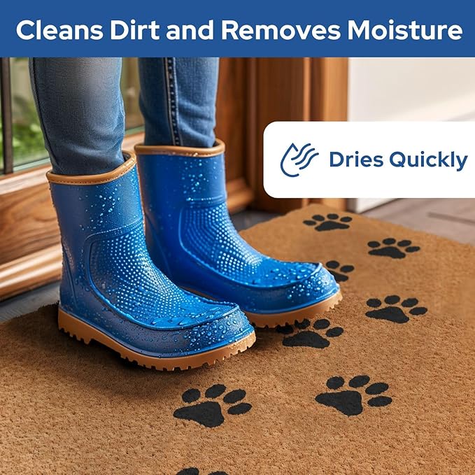 Barnyard Designs Natural Coco Coir Heavy Duty Backing Doormat - Large Cute Non-Slip Front Door Welcome Mat for Outside Entrance or Porch Entry, Brown (24x36, Paws)