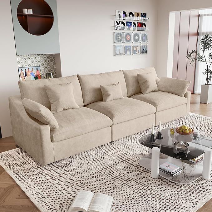 JACH Sectional Couches for Living Room, 3 Seater Cloud Sectional Couch with Deep Seat, Down Filled Modular Sofa, Covers Removeable & Washable, Sofas Furniture for Living Room, Khaki