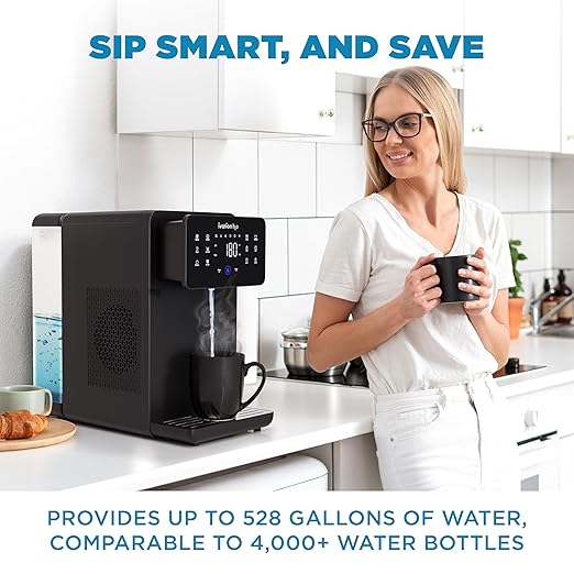 Ivation H2O Hot & Cold, Countertop Reverse Osmosis System, TDS Filter System, 4 Stage RO Water Filtration, 6 Temperature Presets, 3:1 Pure to Drain, Portable Plug-and-Play - Black