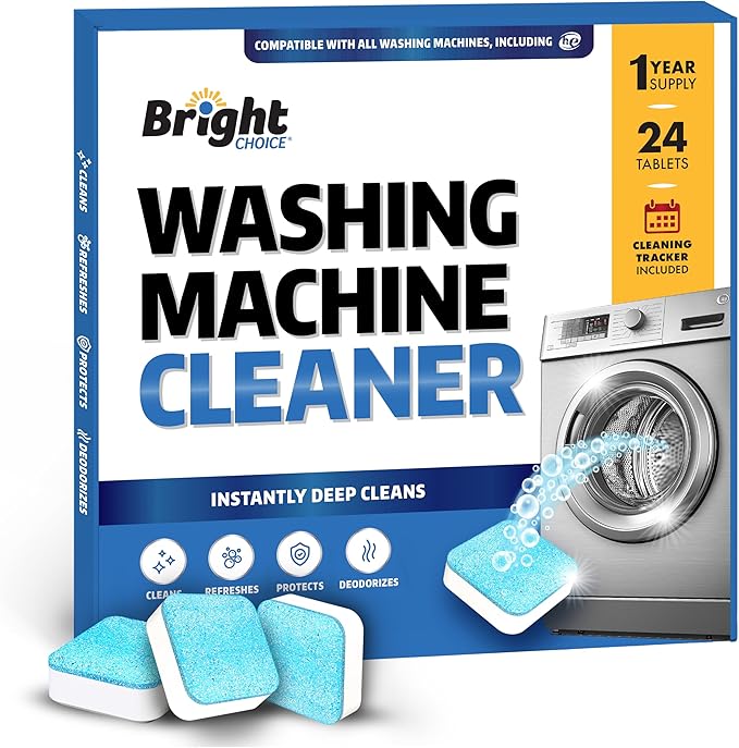 Washing Machine Cleaner Tablets 24 Pack - Deep Cleaning Tablets for Front & Top Load, Works With HE Washers, Removes Residue, Odor & Pet Hair - 12 Month Supply of Washer Cleaner Descalers, Septic Safe