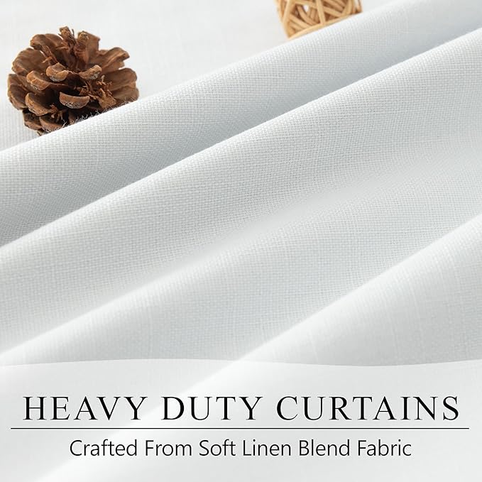 White Linen Blackout Curtains 95 Inches Long 2 Panel Set Cute Burg Nosie Reducing Insulated Drape Fabric Thick Boho Curtains for Bedroom Heat Reflective Viral Curtain Back Tab Pocket Pleated 95 Length