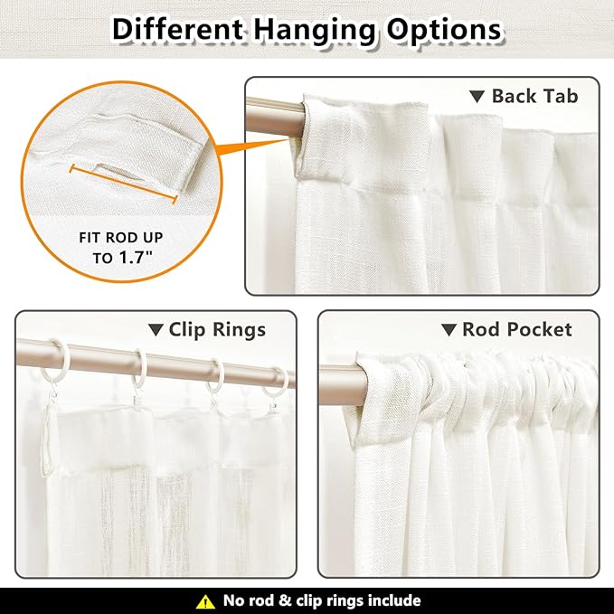 MYSKY HOME French Door Curtains for Closet Doorways, Window White Cotton Sheer Drapes Light Filtering Cute Curtain Panels Elegant Look for Classroom/Guestroom, 50" x 72", Natural, 2 PCs