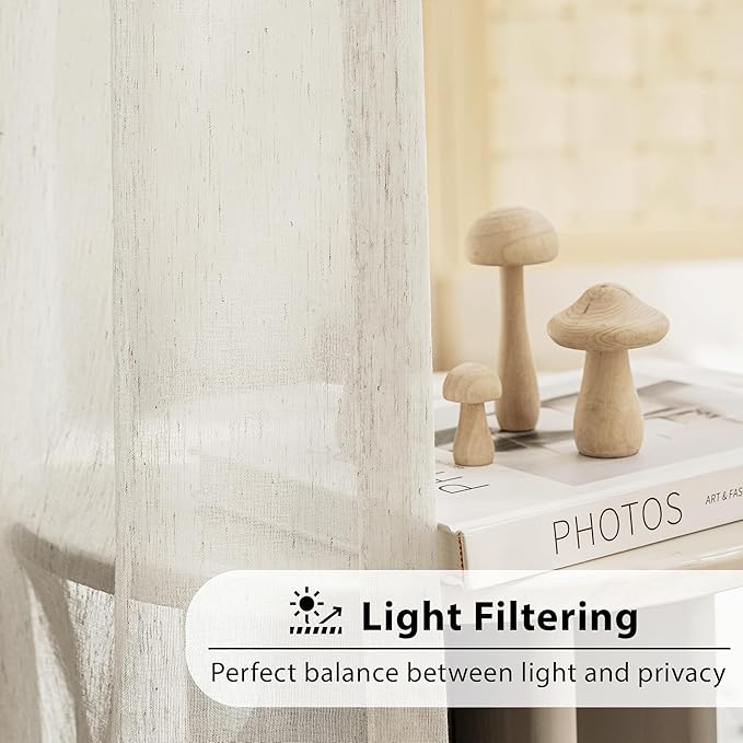 FMFUNCTEX Linen Sheer Sliding Door Curtains for Bedroom, Beige Curtains 108 Inches Long Window Curtain Drapes for Living Room, Natural Patio Glass Door Extra 100 Wide Curtain, Grommet Top 1 Panel