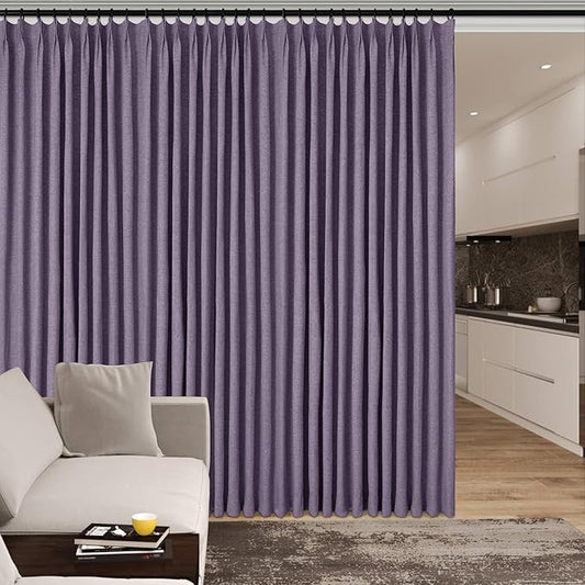 Room Divider Curtains Screen Partitions, Linen Look 100% Blackout Drapery 108 Inches Long, 100" Wide Pinch Pleated Window Drapes, Privacy Protecting, Light Blocking, (1 PC, Violet)