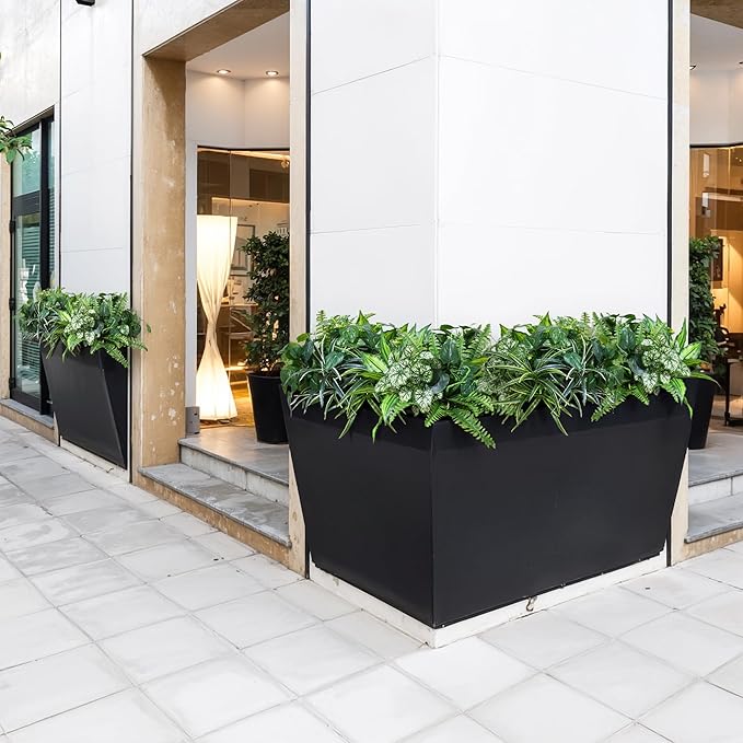 Artificial Greenery Plants Fake Plastic Leaves with Stems UV Resistant Large Bunches Outside Faux Plants Bushes for Outdoor Patio Garden Front Porch Yard Decor (Green)