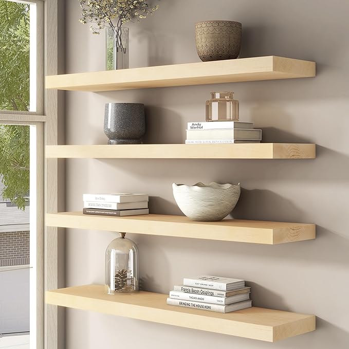 Floating Shelves for Wall, USA-Sourced Maple Wood 55 Inch Long Wall Shelves, Natural Wooden Mounted Picture Ledge Shelf, Nursery Book Storage Shelf Kids Bookshelf, Display Shelf for Bathroom