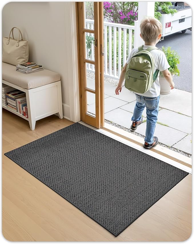 Color&Geometry Front Door Mat Indoor 17"x29", Rugs for Entryway, Non Slip Washable Low-Profile Inside, Entry Mat Entry Rug Door Mat Indoor Entrance, Grey (Rolled-up NO Creases)