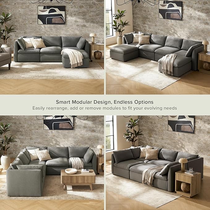 mopio Oversized Modular Sectional Sofa with Fully Removable Covers and Storage, Convertible U, L-Shaped and Sleeper Sectional, Modern Couches with Ottoman Chaise (Stone Gray Fabric, 4 Seats, L)