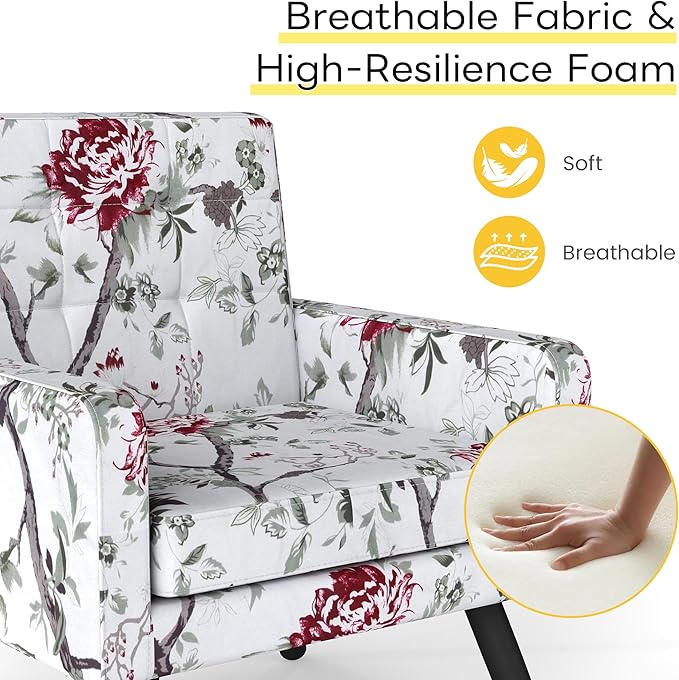 Kromax Mid-Century Modern Accent Chair Set of 2 for Living Room, 496 Lb. Weight Capacity, Dual Armrests, Comfy Extra Large Seat, Timeless Style Perfect for Reading & Relaxing, Red Floral