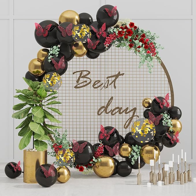 SAOROPEB 3D Butterfly Wall Decor - 48 Pcs, 4 Styles, 3 Sizes - Removable Stickers (Blood Red) for Birthday & Party Celebrations