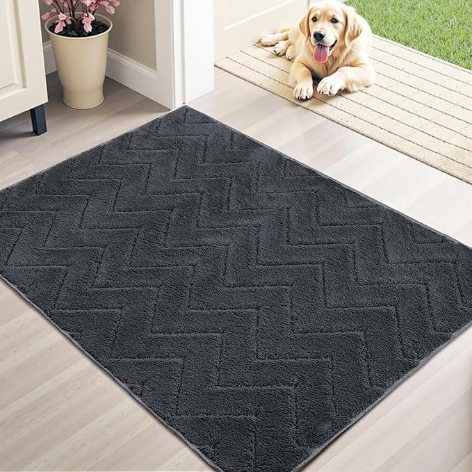 Stiio Dirt Trapper Door Mat 32x47 Inches, Front Doormat Indoor Outdoor Entrance Low Pile, All-Season, All-Weather Absorbent Entry Rug, Washable Non Slip Rug for Entryway, Dark Grey