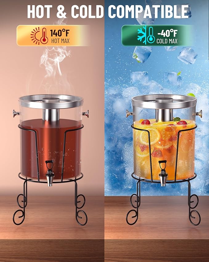 Wantjoin Beverage Dispenser With Stand - 2 Gallon Drink Dispenser With Stand Juice Dispensers For Parties, Ice Core, Spigot, Visible Container For Lemonade, Cocktail, Sangria, Punch, Events, Buffet