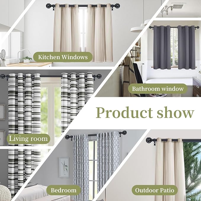 Black Adjustable Curtain Rods for Windows:Farmhouse Heavy Duty Curtain Rod for Bedroom Living Room,Boho Decorative Rustic Drapery Rods with Vintage Coastal Finials,Matte Black 2 Pack 18-45"