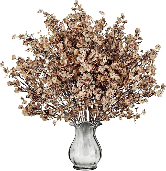 Sggvecsy 15 Pcs Babys Breath Artificial Flowers Gypsophila Bouquets Bulk Real Touch Fake Silk Flowers for Home DIY Floral Arrangement Table Centerpiece Fall Thanksgiving Autumn Decoration (Skin Brown)