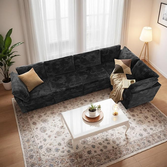 Modular Sectional Sofa with Chaise U Shaped Sectional Couch for Living Room, 5-Seater Comfy Cloud Couches, Plush Corduroy, Black