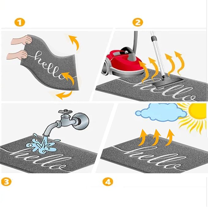 Door Mat (32"x20",Grey), Durable Welcome Mat Low Profile Floor Mat Front Doormat Non Slip Mats Entrance Rectangular Easy to Clean Doormat, for Entryway, Patio, High Traffic Areas