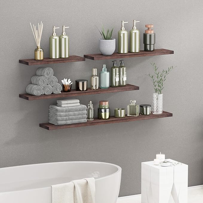 SAUMONIERES Floating Shelves 8 Inch Deep Solid Wood Wide Wall Shelf Set of 1 Wall Mounted for Bedroom Bathroom Living Room Kitchen, 48 Inch Walnut
