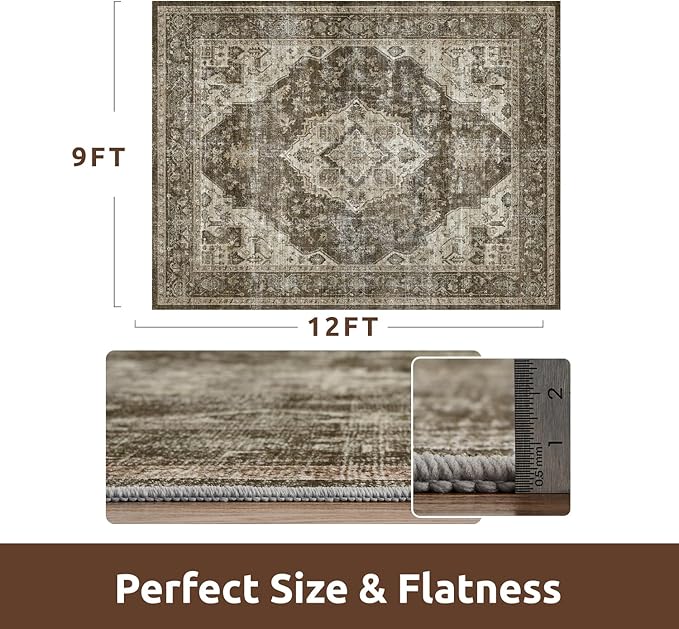 AMOAMI-Area Rug 9X12 Rugs for Living Room-Vintage Soft Coffee&Brown Rugs for Bedroom-Non Slip Carpet-Washable Rug for Dining Room Living Room Bedroom Office Under Table