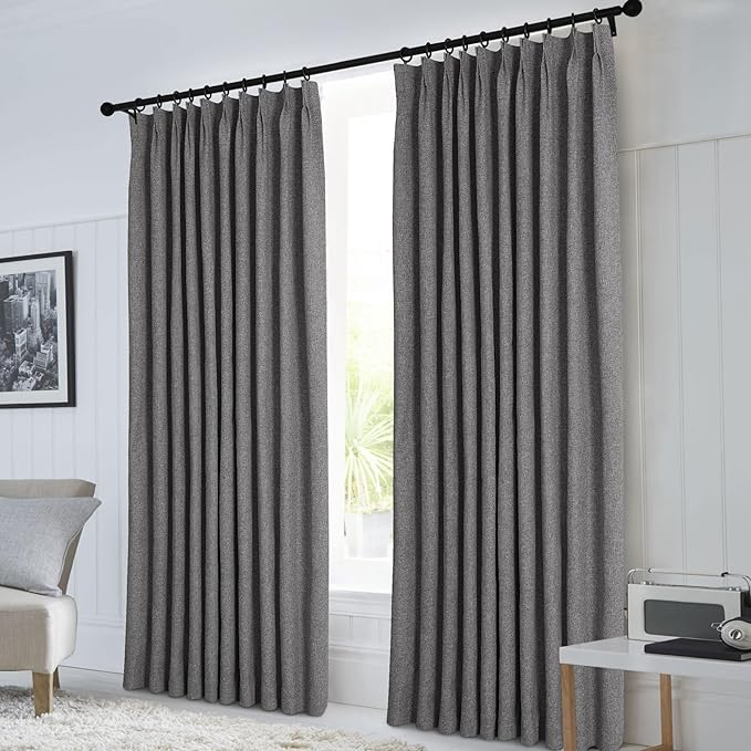Macochico Pinch Pleated Blackout Curtains 102 Inches Long 100% Light Blocking Natural Grey Linen Drapes for Bedroom Living Room Farmhouse Shabby Chic Burlap Curtains with Tieback 72”Wx102”L 1 Panel