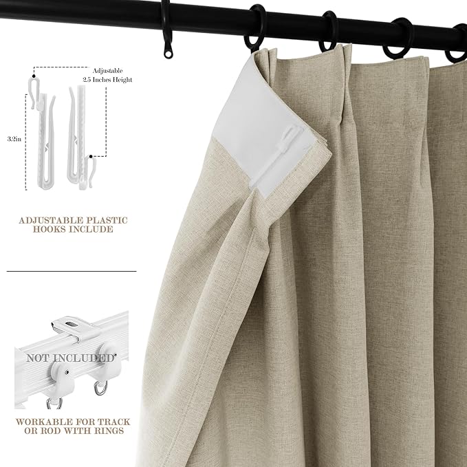 120" Wx96 L Linen Room Divider Drapes for Doorway/Glass Window/Sliding Door/Patio, Extra Wide Pinch Pleated Full Blackout Curtains for Girls Boys Teen Kids Room, 1 Panel, Beige