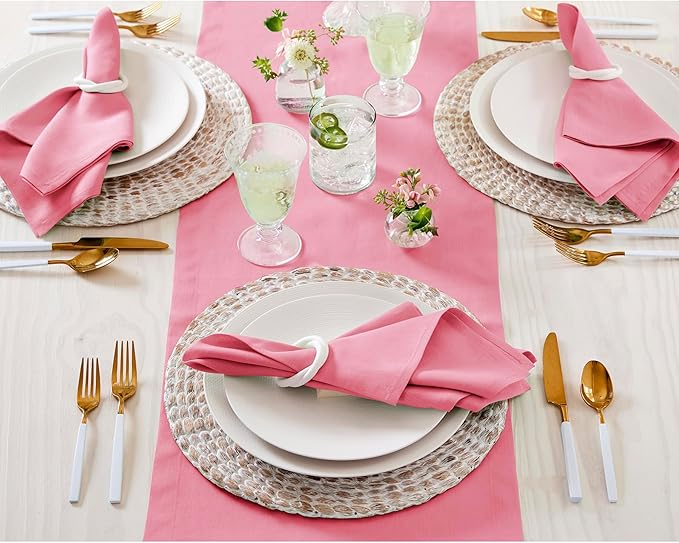 Solino Home Linen Table Runner 108 Inches Long - 100% Pure Linen Pink Carnation Table Runner 14 x 108 Inch for Halloween - Fete
