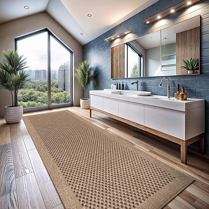 CAMILSON Indoor and Outdoor Runner Rug Natural Sisal Boho Woven Design Easy-Cleaning Non Shedding Fiber Living Room Bedroom Garden Patio and Kitchen Washable Outside Carpet Alfombras (2x7)