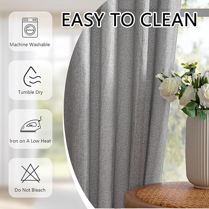 MYSKY HOME Living Room Curtains 84 Inches Long Semi Sheer Light Filtering Privacy Drapes for Bedroom Linen Look Textured Boho Home Decor, Backdrop Curtain for Parties, 50" x 84", Dove Grey, 2 Panels