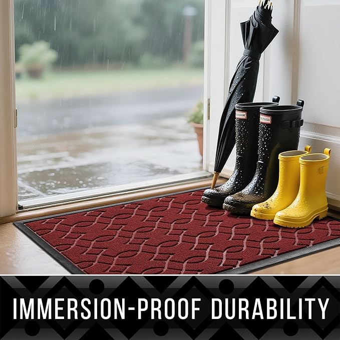 Yimobra Front Door Mat Outdoor Indoor 60x36, All-Season, All-Weather, Heavy Duty Welcome Door Mats Outside Entrance, Non Slip Porch Patio Entrance Mat, Red